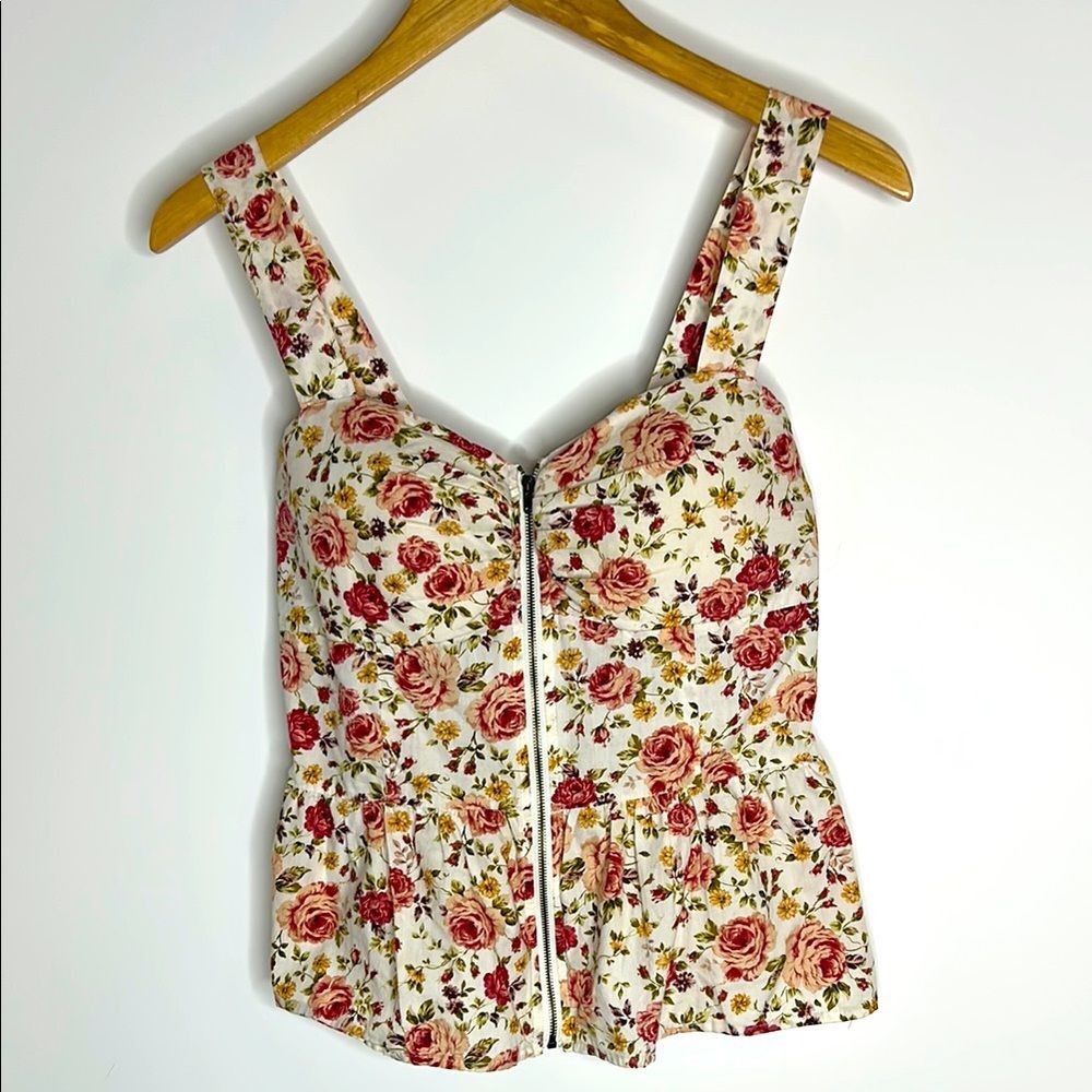 Poetry Floral Zip-Up Padded Corset Top Large XL romantic shabby chic pink roses
